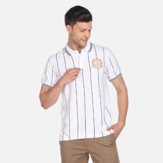 Vertical Stripe Heritage Logo Polo Shirt