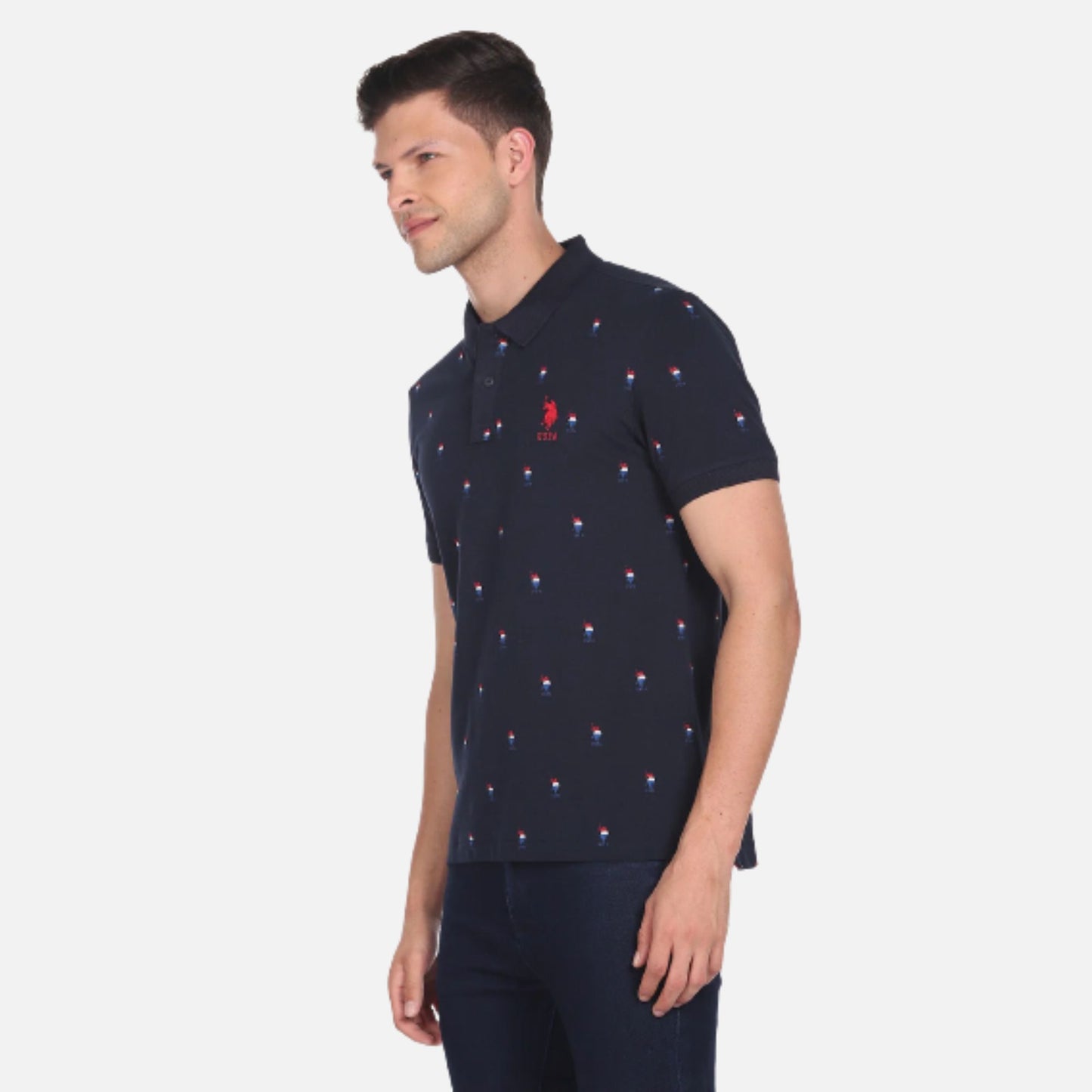 Monogram Print Cotton Polo Shirt