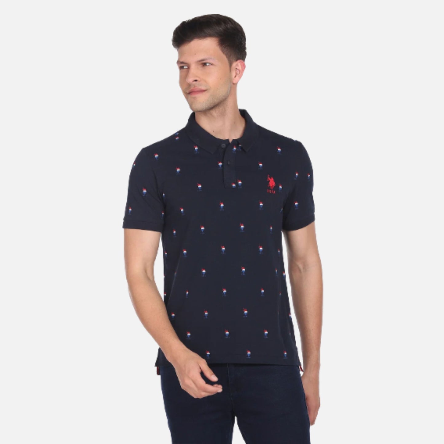 Monogram Print Cotton Polo Shirt