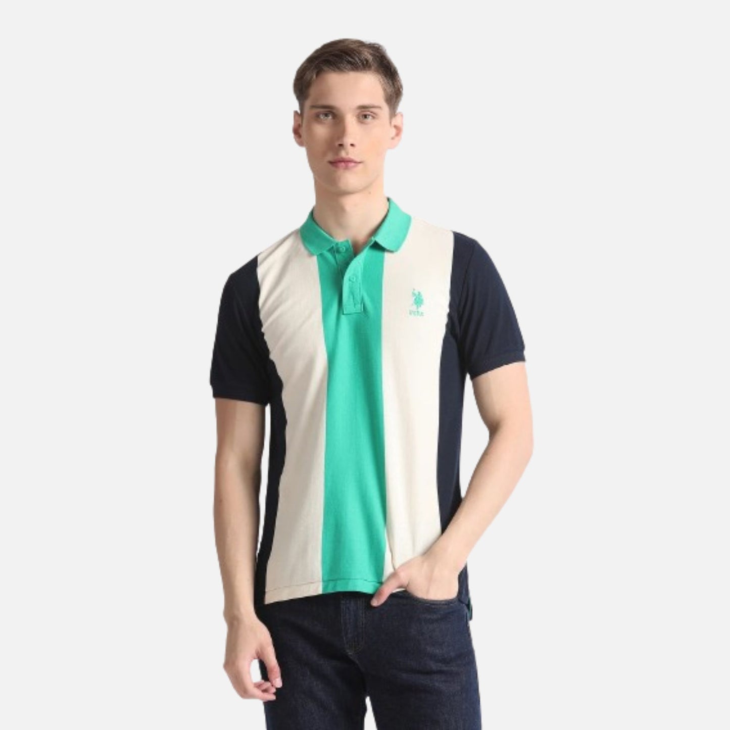 Vertical Stripe Cotton Polo Shirt