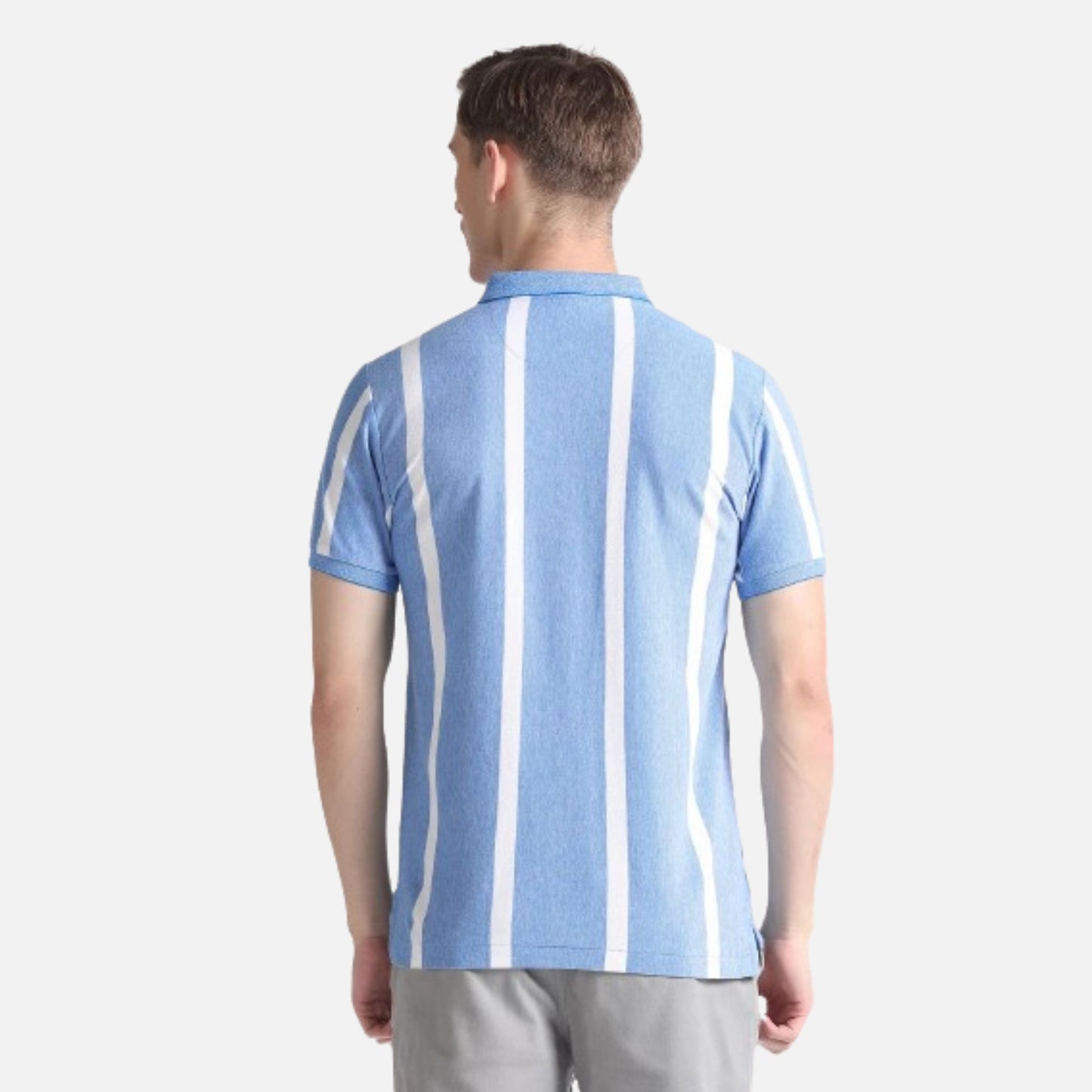 Vertical Stripe Cotton Polo Shirt