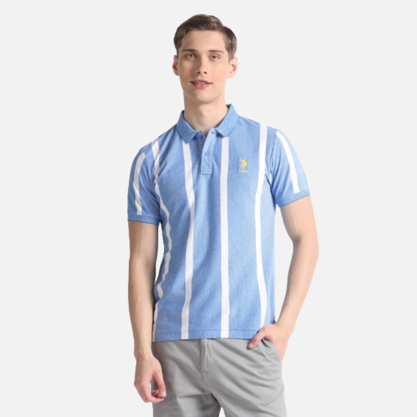 Vertical Stripe Cotton Polo Shirt