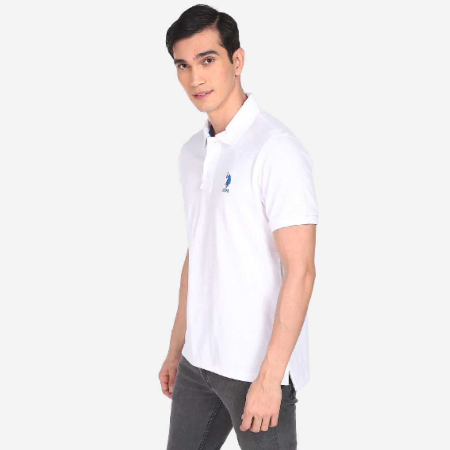 White Embroidered Logo Compact Cotton Polo Shirt