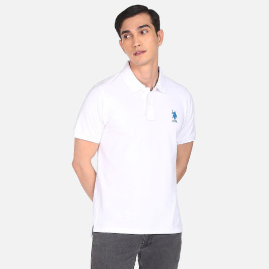 White Embroidered Logo Compact Cotton Polo Shirt