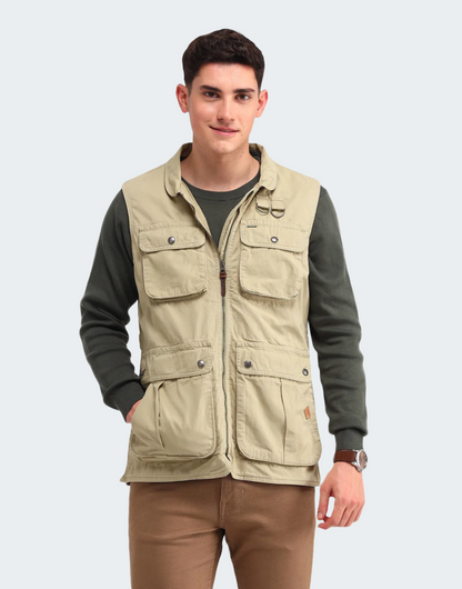 Khaki Solid Regular Fit Jacket