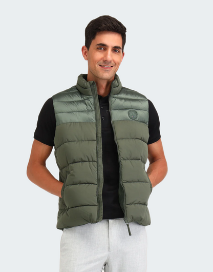 Metallic Olive Colour blocked Regular Fit Jacket