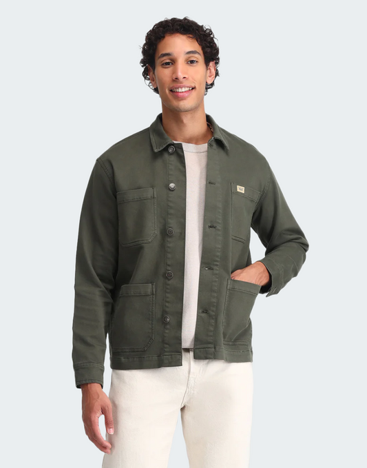 Olive Pure Cotton Solid Jacket