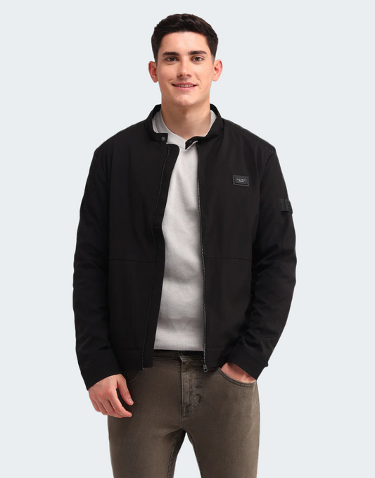 Black Colour Blocked Regular Fit Jacket