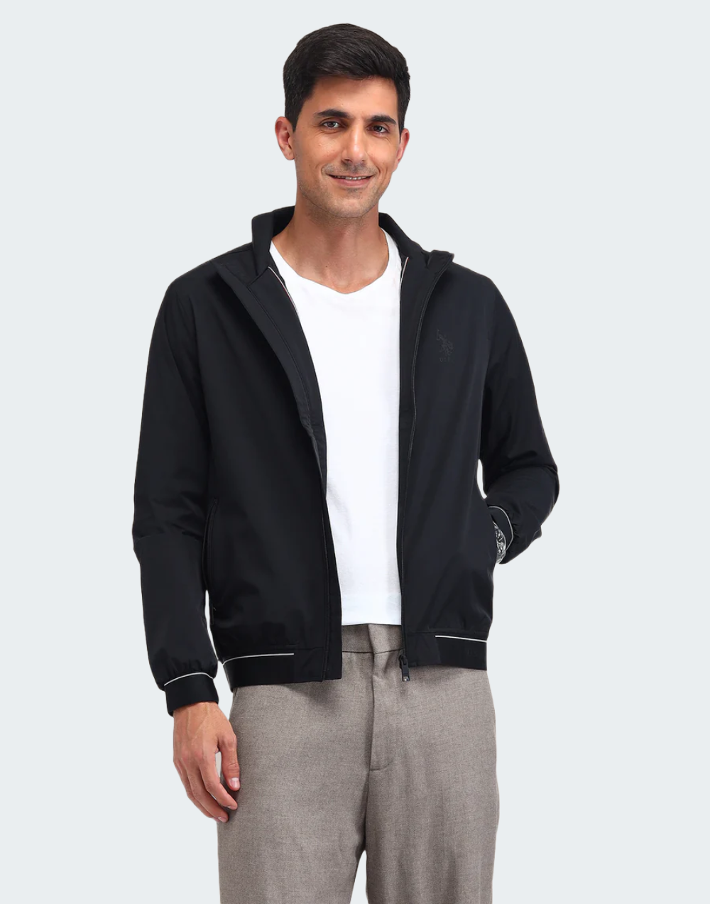Black Colour Blocked Regular Fit Jacket