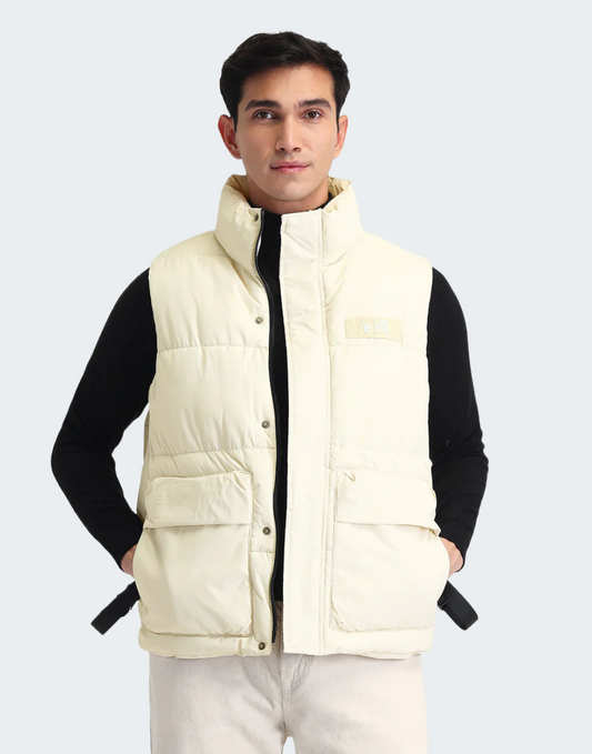 Ivory Regular Fit Solid Padded Jacket