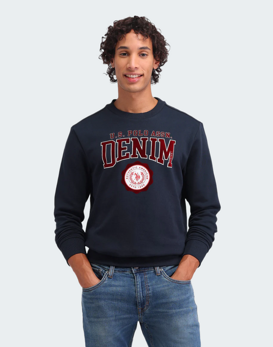 Navy Brand Printed Regular Fit Sweatshirt