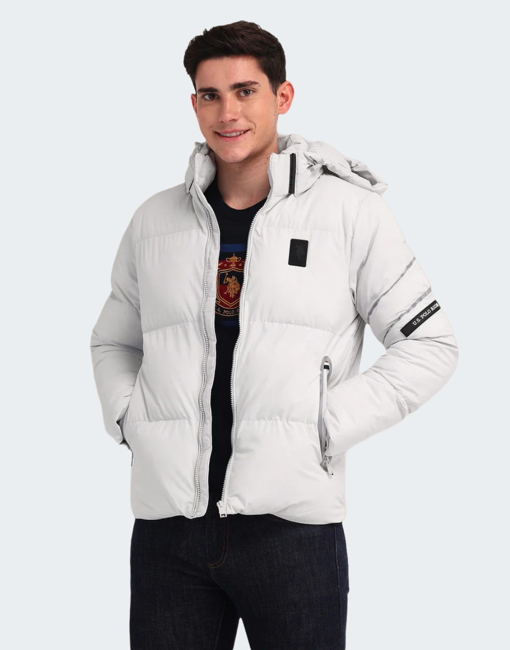 Grey Detachable Hood Padded Jacket
