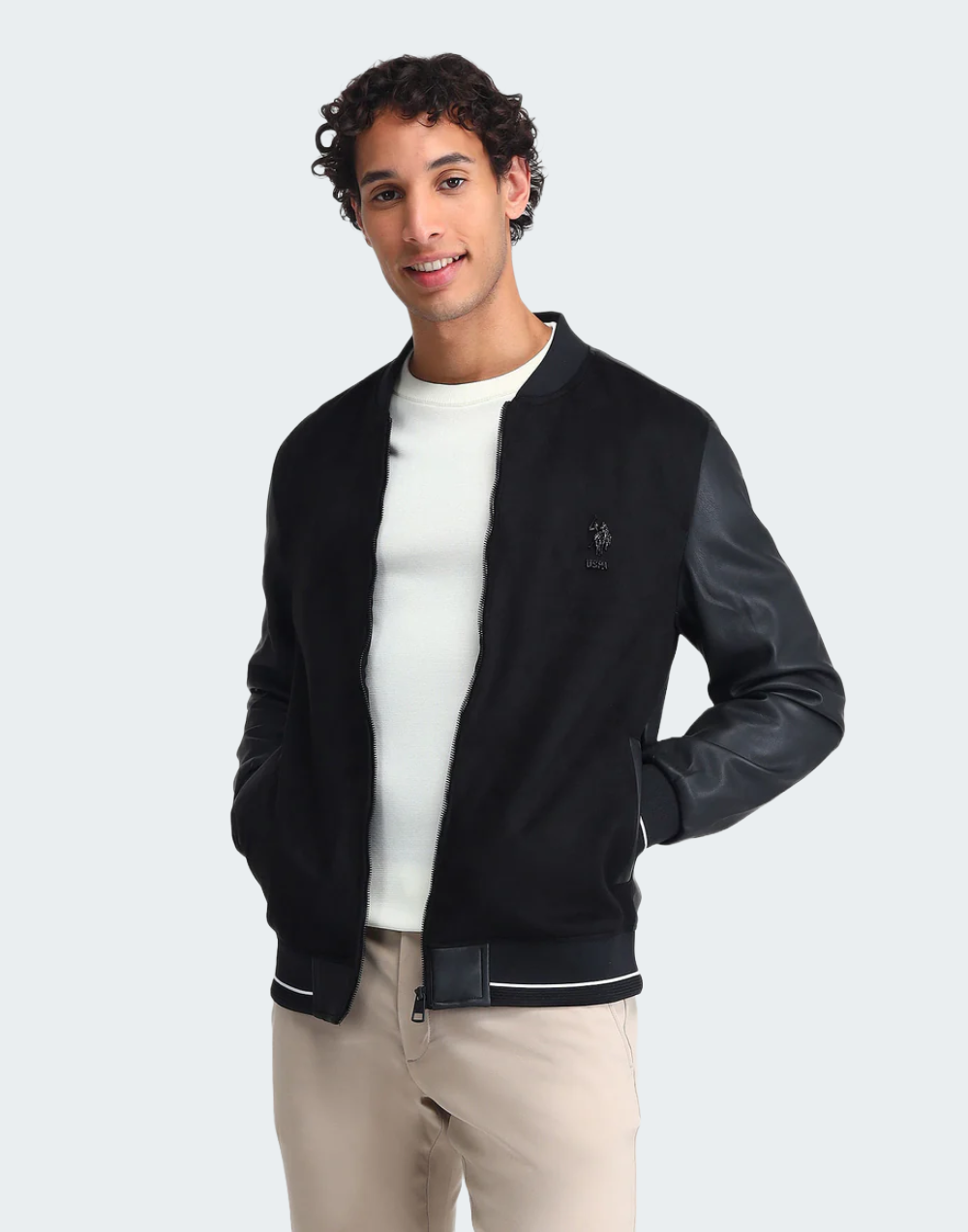 Black Embossed Branded Bomber Jacket