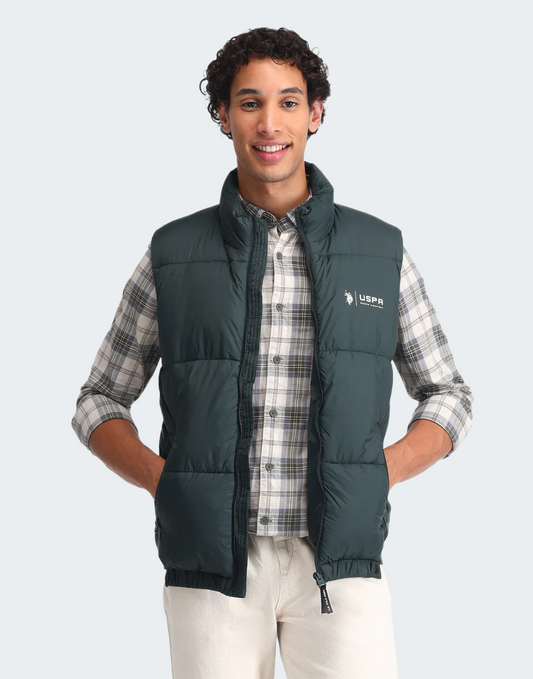 Dark Green High Neck Padded Jacket