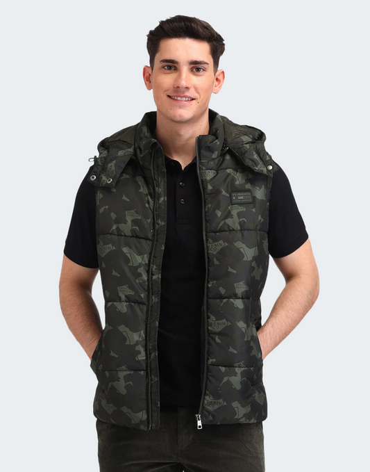 Camouflage Print Regular Fit Jacket