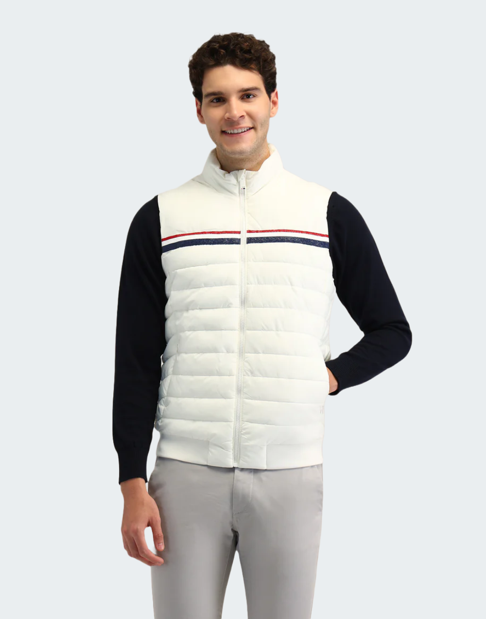 White Horizontal Stripes Regular Fit Jacket