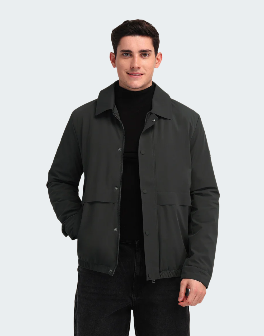 Dark Grey Spread Collar Solid Jacket