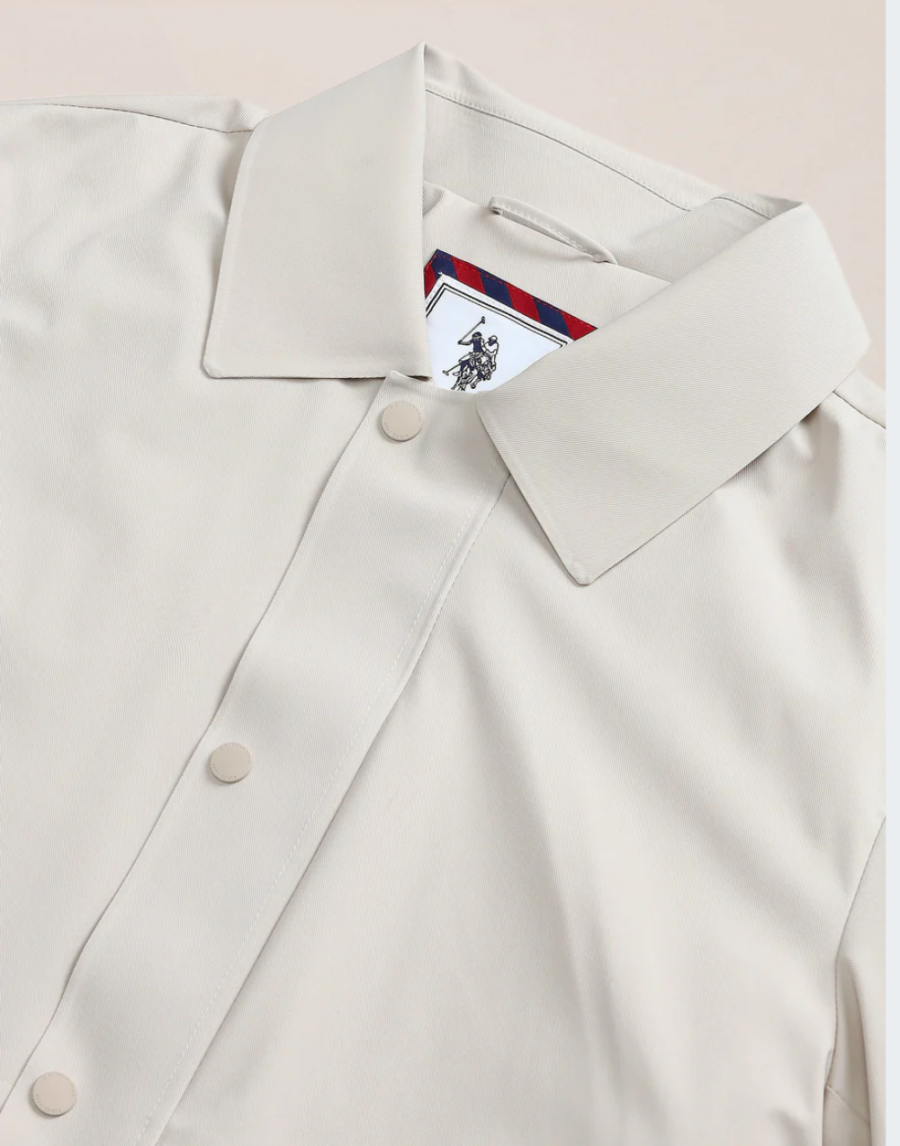 Beige Spread Collar Solid Jacket