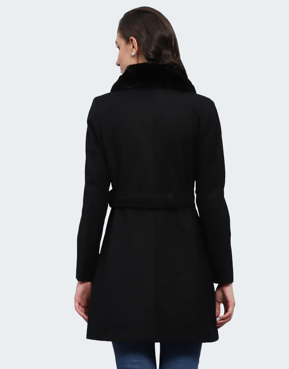 Women Black Solid Collar Full Sleeve Coat