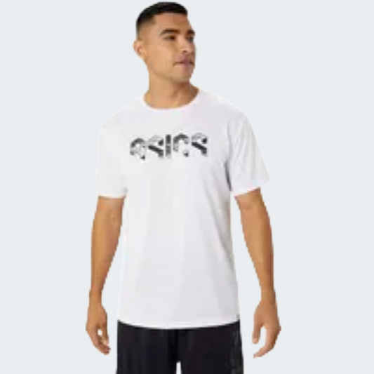 WHITE ASICS HEX GRAPHIC DRY SS TEE