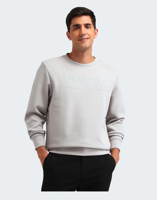 Light Grey Brand Printed Regular Fit Sweatshirt