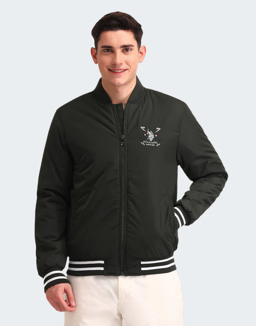 Regular Fit Solid Bomber Jacket