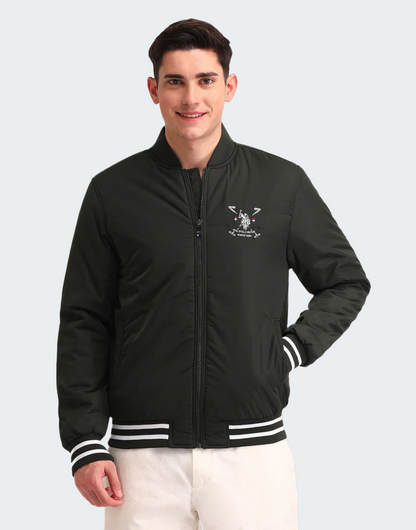 Regular Fit Solid Bomber Jacket
