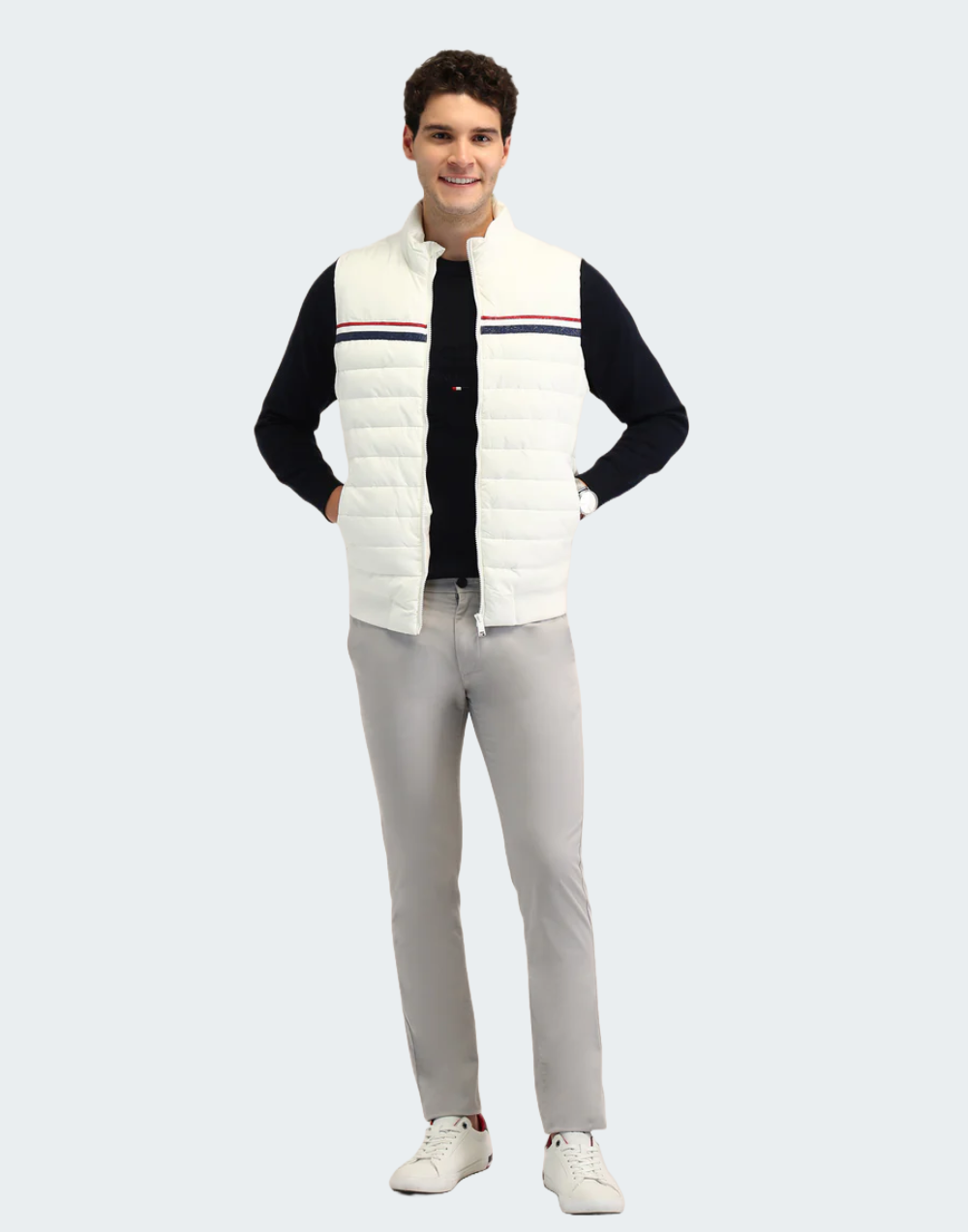 White Horizontal Stripes Regular Fit Jacket