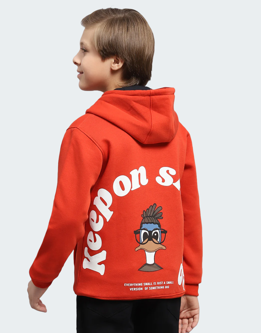 Boys Orange Printed Hooded Full Sleeve Sweatshirt