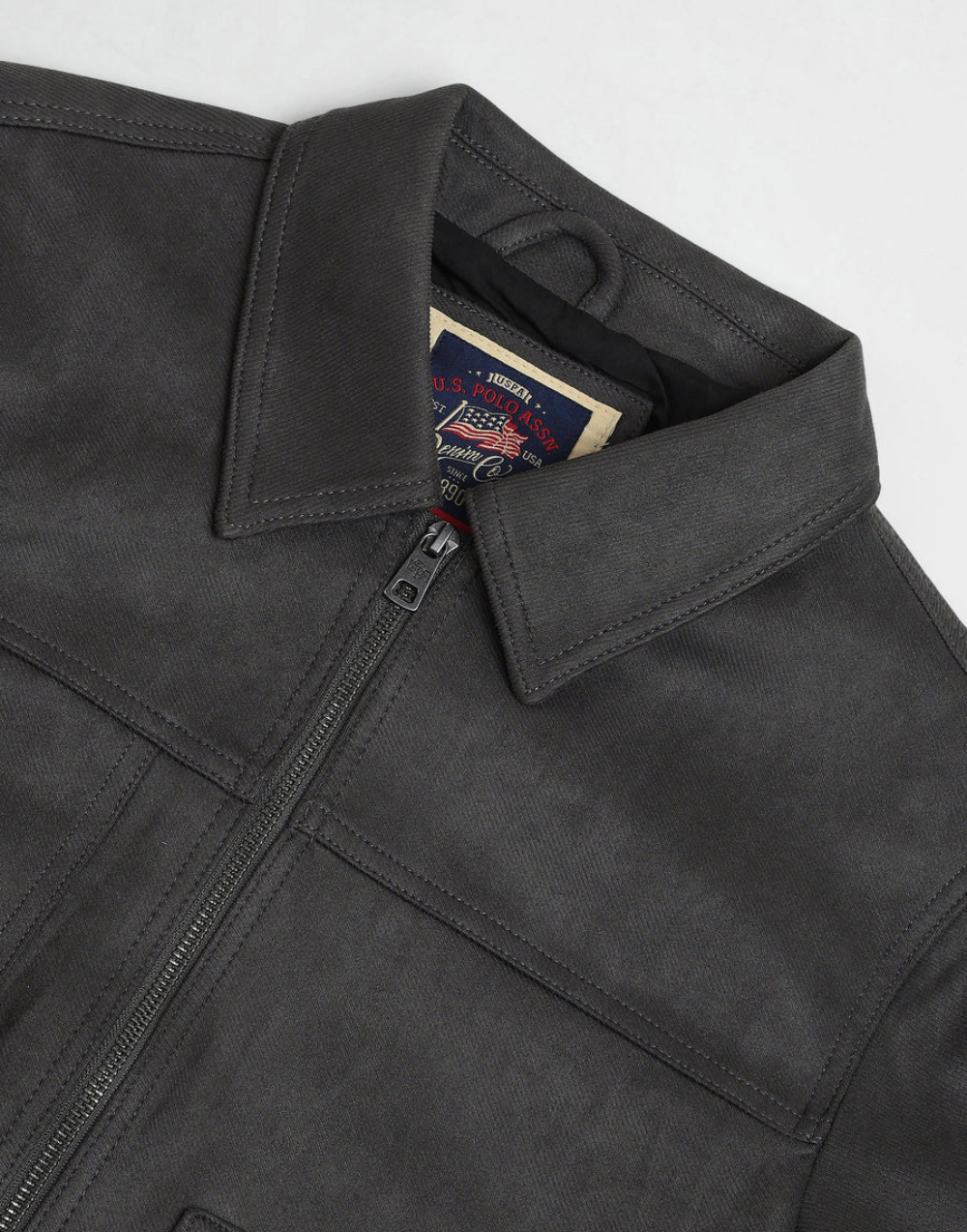 Grey Solid Smooth Fabric Jacket