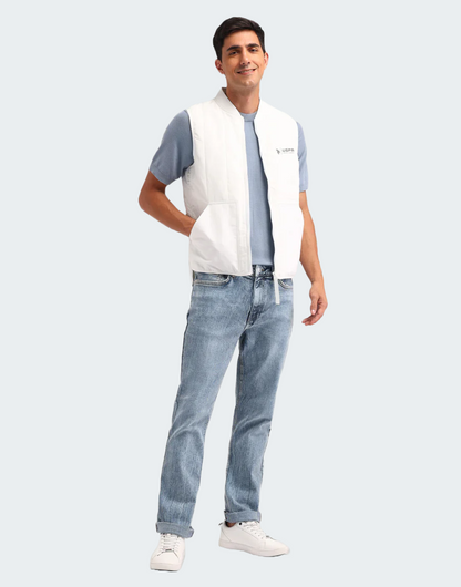 White Half Sleeves Colour blocked Regular Fit Jacket