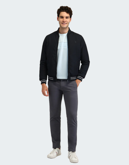 Navy Solid Regular Fit Jacket