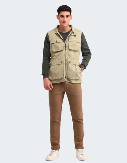 Khaki Solid Regular Fit Jacket