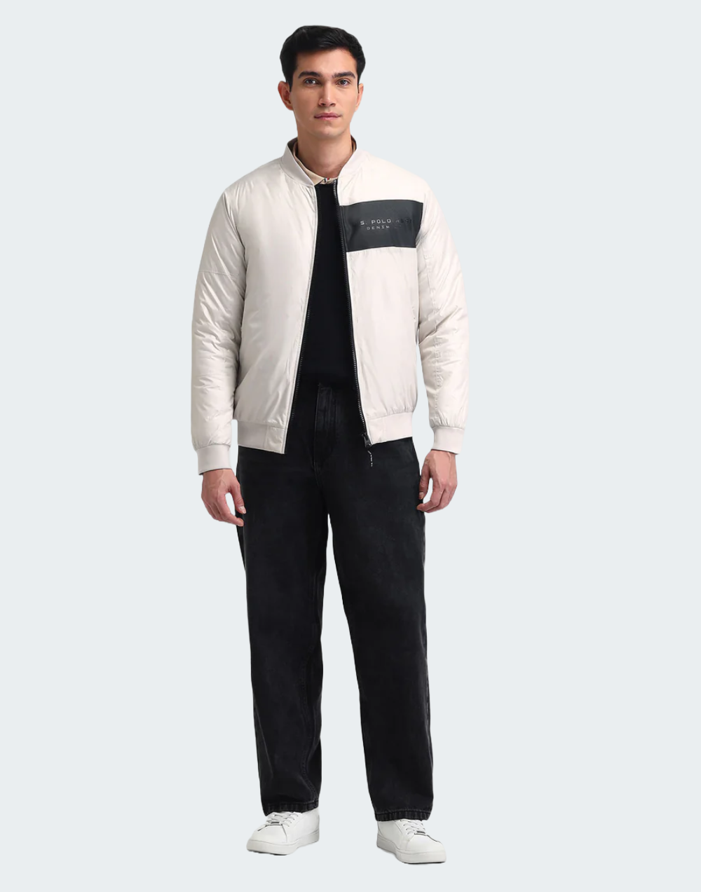 Regular Fit Solid Bomber Jacket