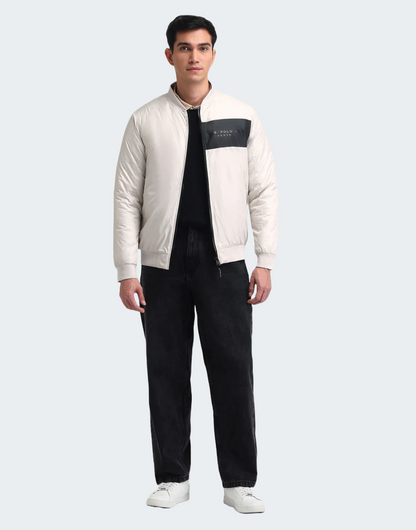 Regular Fit Solid Bomber Jacket