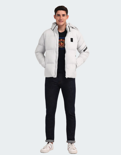 Grey Detachable Hood Padded Jacket