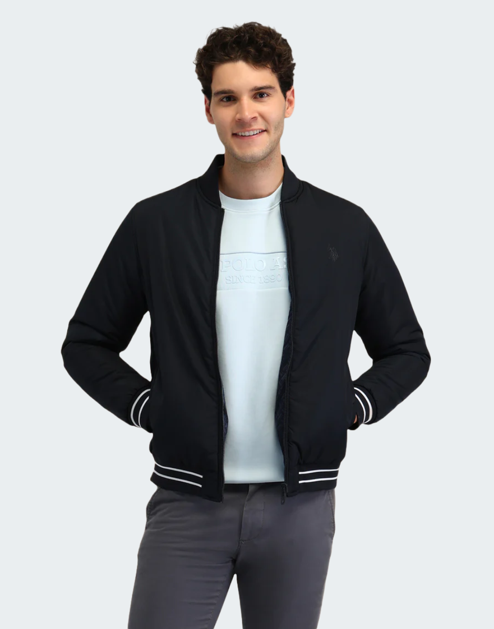 Navy Solid Regular Fit Jacket