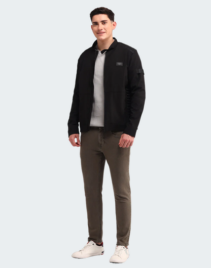 Black Colour Blocked Regular Fit Jacket