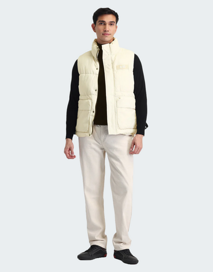 Ivory Regular Fit Solid Padded Jacket