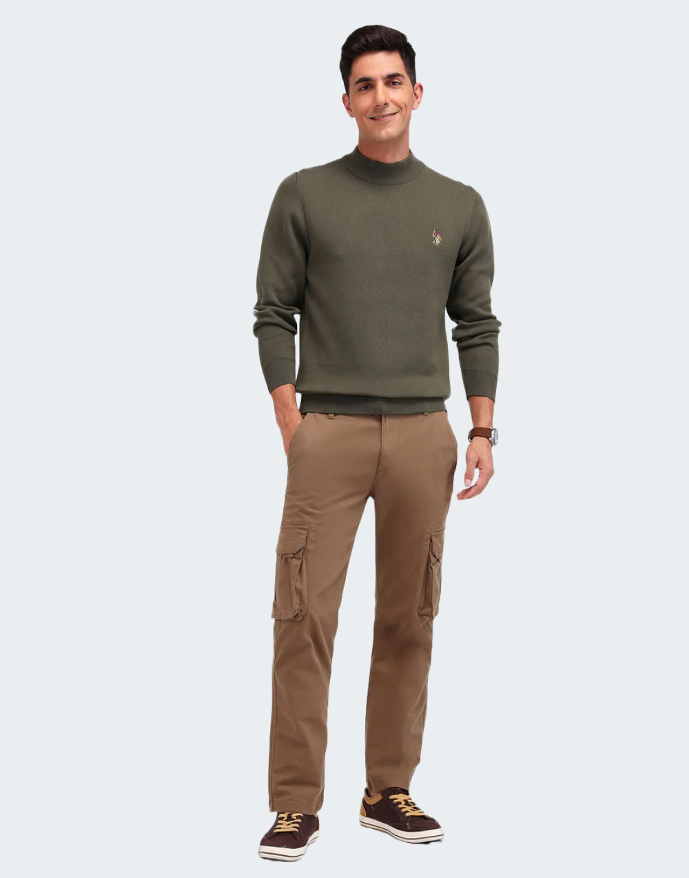 Olive Regular Fit Solid Sweater