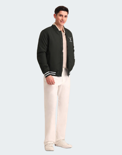 Regular Fit Solid Bomber Jacket