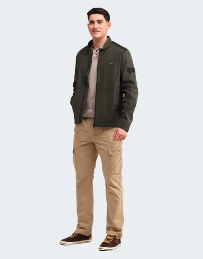 Olive Colour Blocked Regular Fit Jacket
