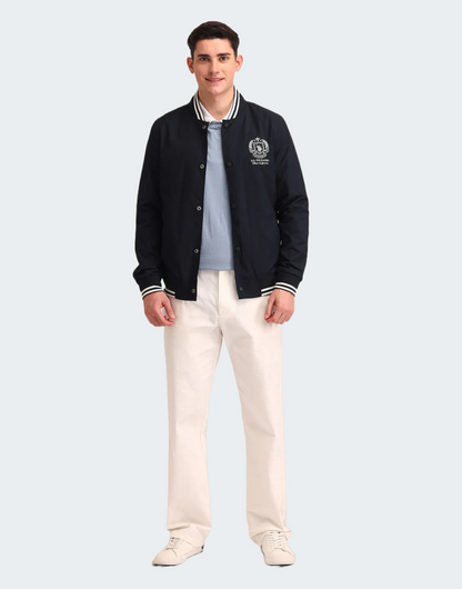 Regular Fit Solid Bomber Jacket