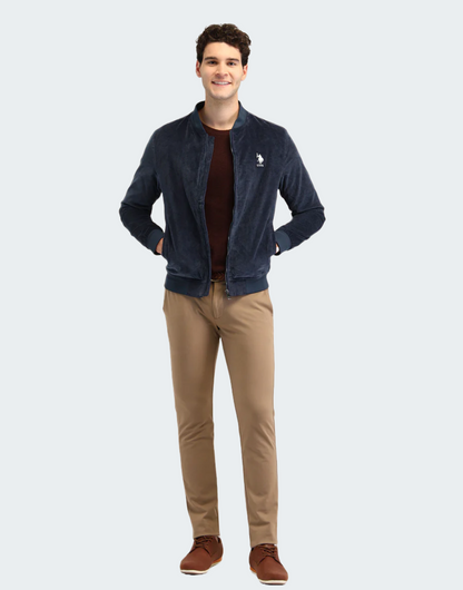 Blue Textured Regular Fit Jacket