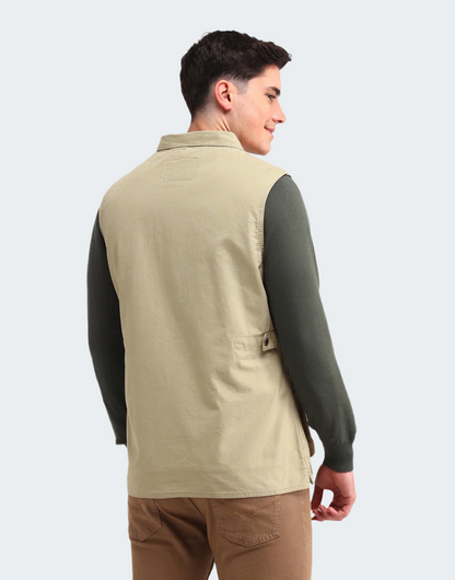 Khaki Solid Regular Fit Jacket