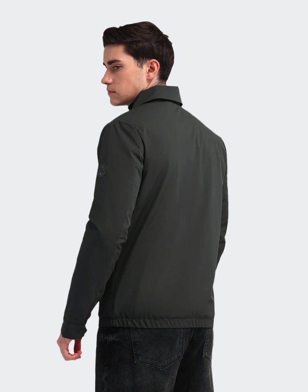 Dark Grey Spread Collar Solid Jacket