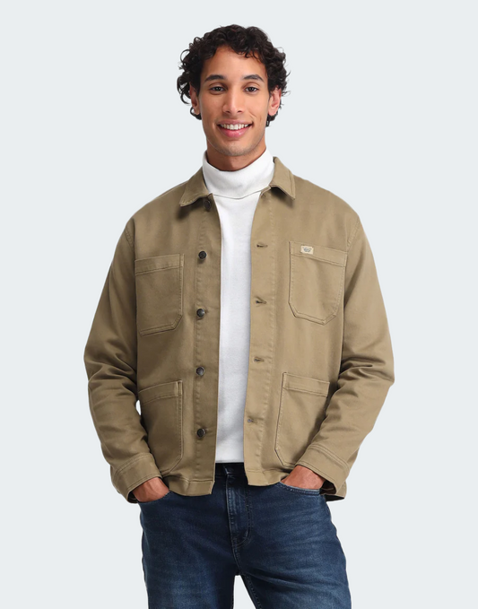 Khaki Pure Cotton Solid Jacket