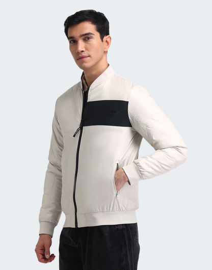 Regular Fit Solid Bomber Jacket