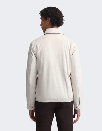Beige Spread Collar Solid Jacket
