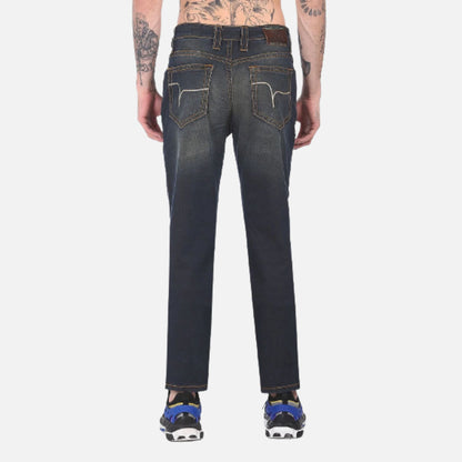 Blue Mid Rise Bruce Straight Fit Stone Wash Jeans